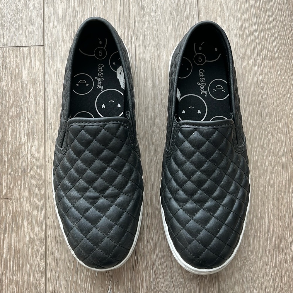 Size 5 Cat & Jack Black Quilted Slip Ons